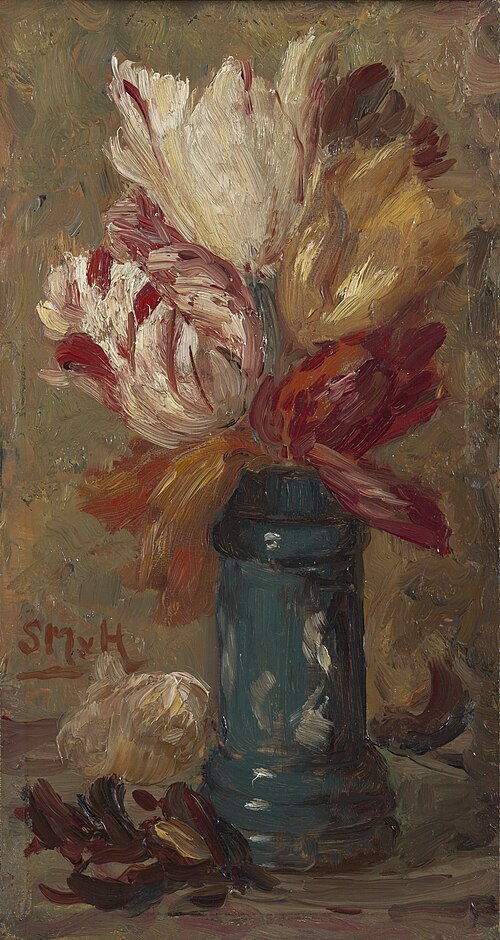 Tulpen in een groene Albarello, , Sina Mesdag-van Houten