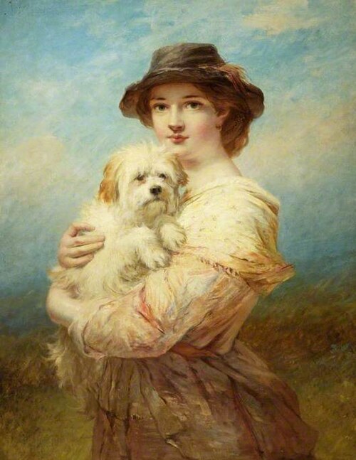 A Young Lady with a Dog, , James John Hill