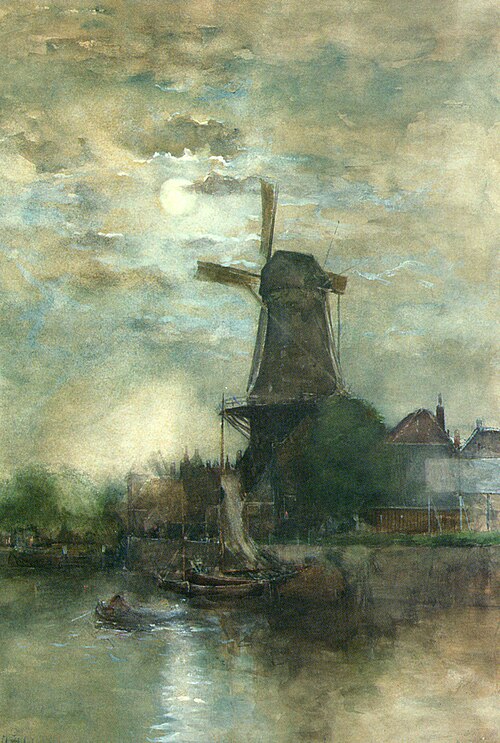 A Moonlit Windmill, 1917, Fredericus van Rossum du Chatt