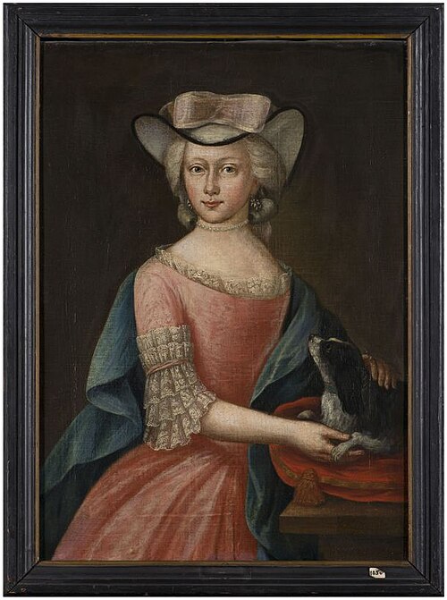 Portret van onbekende jonge vrouw staande bij een tafel, 1785, F. C. Hosson
