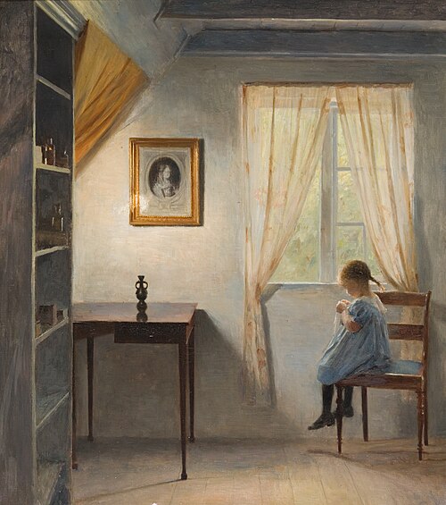 En lille pige der syr, 1900, Peter Ilsted