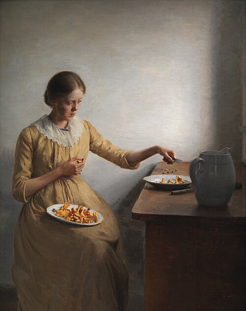 A Young Girl Preparing Chantarelles, 1892, Peter Ilsted