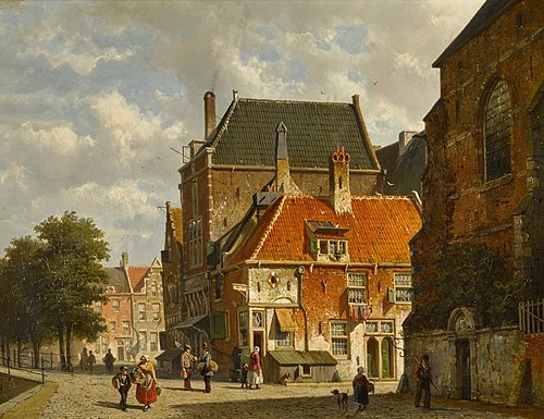 Figures on a Sunlit Street, , Adrianus Eversen