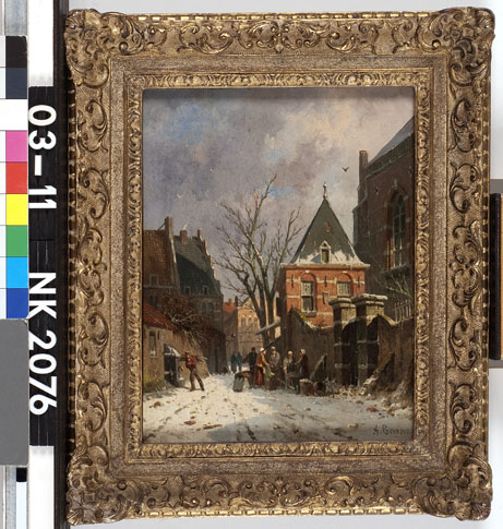 Stadsgezicht bij winter, 1869, Adrianus Eversen