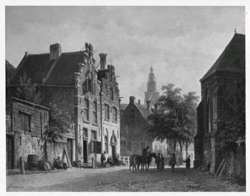 scene in a street, 1843, Adrianus Eversen