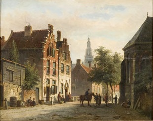 Gezicht op een Nederlandse stad, 1869, Adrianus Eversen