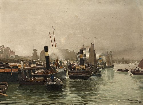 Blick auf einen holländischen Hafen, 1882, Hans Herrmann