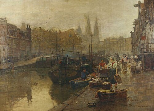 Amsterdamer Gracht mit Fischhändlern, 1926, Hans Herrmann