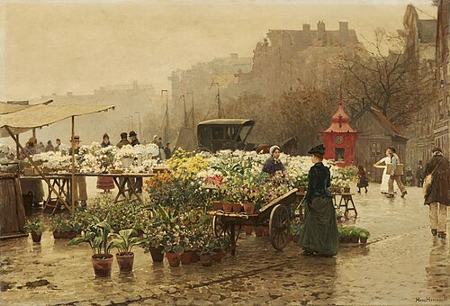 Blumenmarkt in einer holländischen Stadt, , Hans Herrmann