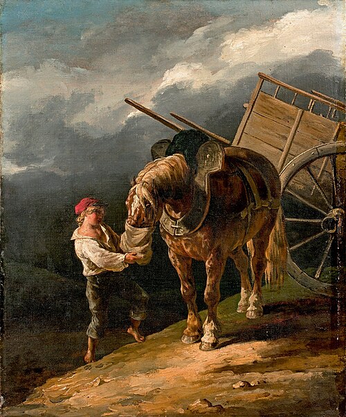 Garçon donnant l'avoine à un cheval dételé, , Théodore Géricault