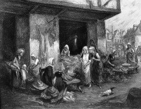 Markt in Normandisch dorpje, 1854, Adolphe Hervier