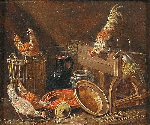 Hühnervolk im Stall, 1881, Albertus Verhoesen