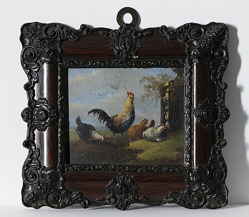 Boerenerf (schapen en kippen), 1853, Albertus Verhoesen
