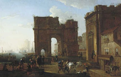 Italian Harbour with Triumphal Arch, 1637, Alessandro Salucci