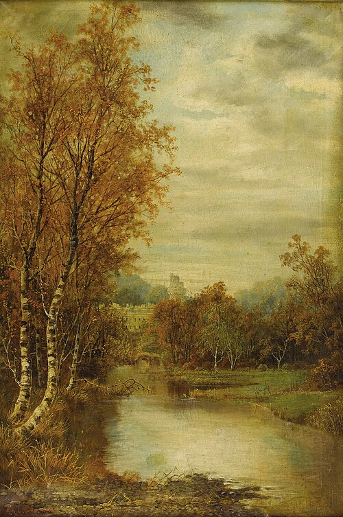 Autumn Landscape With Pond And Castle Tower, 1869, Alfred, Sr. Glendening