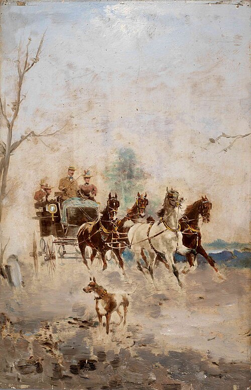 Sprehod s štirivprežno kočijo, 1850, Alfredo Tominz
