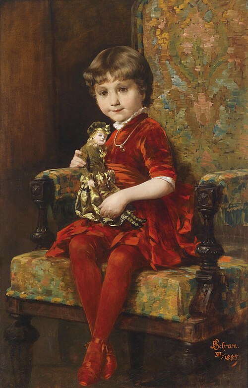 Young Girl with Doll, 1885, Alois Hans Schram