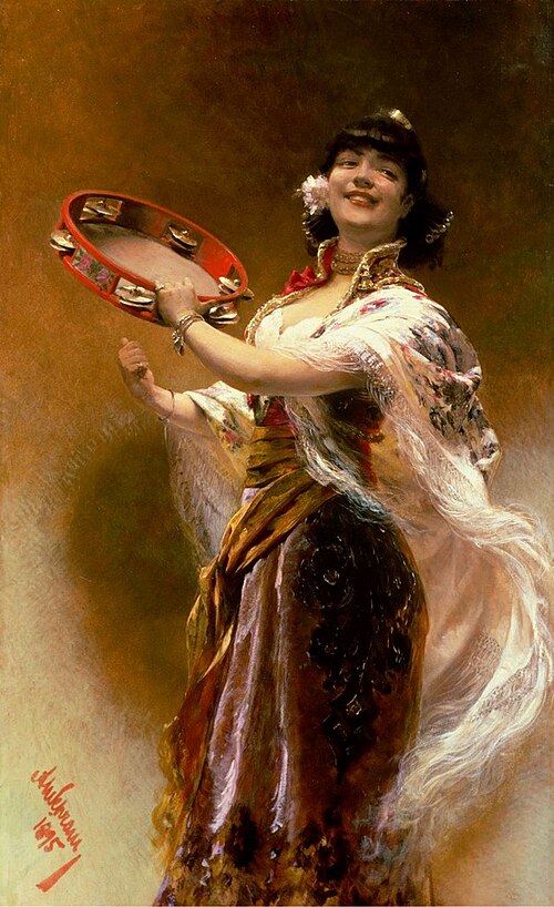 Gypsy Girl with a Tambourine, 1895, Alois Hans Schram