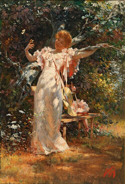 Playing with butterflies, 1895, Alois Hans Schram