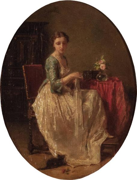 Girl Sewing, 1864, Antoine Émile Plassan