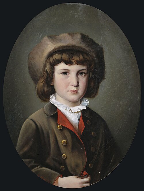 Bildnis eines Jungen in grüner Jacke mit Pelzmütze., 1874, Anton Ebert