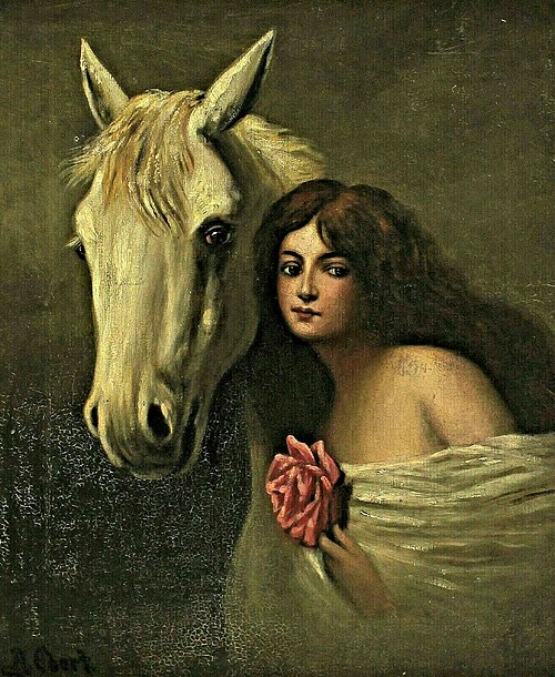 Portrait of a woman with a white horse, , Anton Ebert