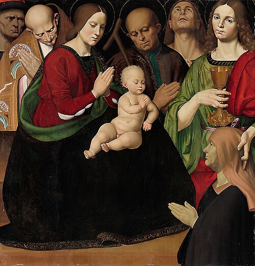 The Holy Family with Four Saints and a Female Donor, 1510, Antonio Rimpacta
