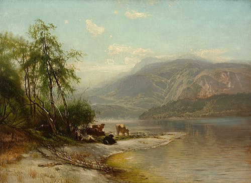 Vaches s'abreuvant au bord d'une rivière, 1882, Arthur Parton