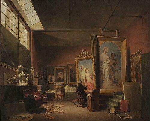 Ary Scheffer werkend in zijn atelier, 1851, Arie Johannes Lamme