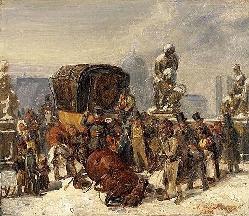 Straßenszene auf der Herkulesbrücke, Berlin, 1841, August von Rentzell