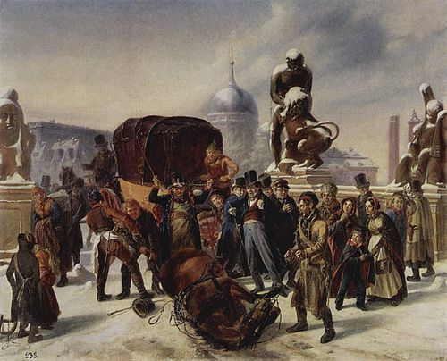 Straßenszene auf der Herkulesbrücke, Berlin, 1841, August von Rentzell