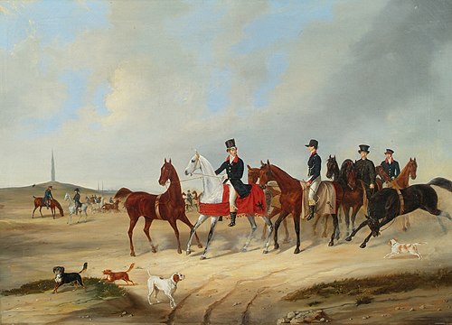 Reiterkavalkade mit Hunden, 1833, August von Rentzell