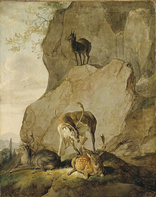 Stags in a Rocky Landscape, 1665, Carl Borromäus Andreas Ruthart