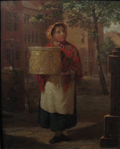 Woman with Hat Box on Street, 1850, Charles Felix Blauvelt