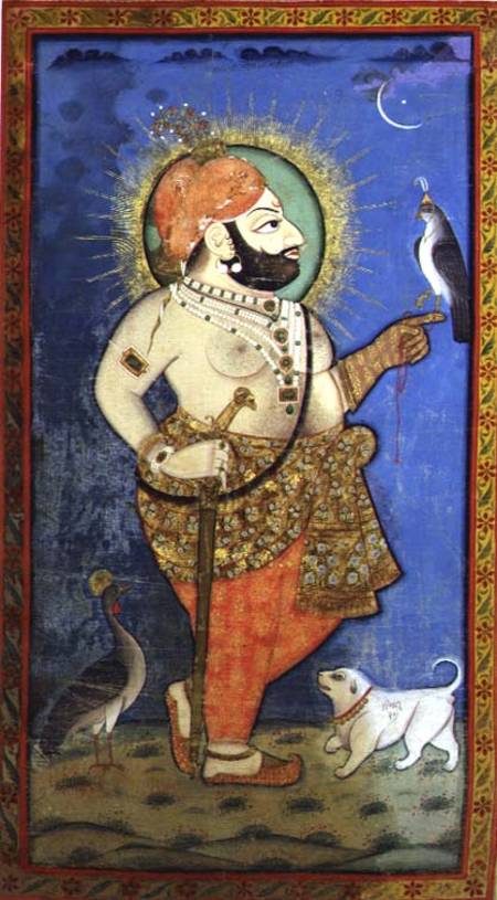 Maharana Bhim Singh with a hawk, 1805, Chokha