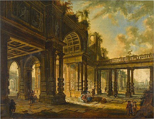 Architectural Palace Capriccio with Figures Conversing, , Christian Stöcklin