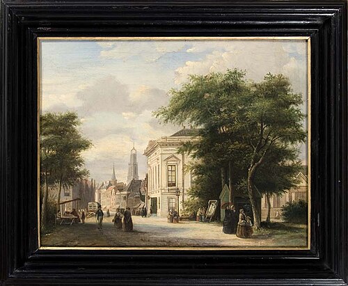 Gezicht op Wirdumerdijk te Leeuwarden naar Nieuwe toren te zien, 1854, Elias van Bommel