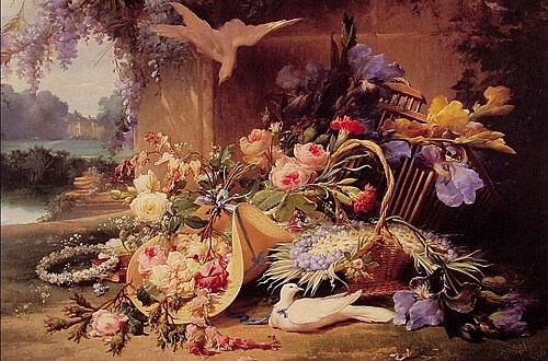 Elegant Still Life with Flowers, 1850, Eugène Bidau