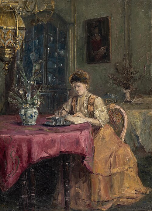 Lady reading in a luxurious interior, 1923, Ferdinand Willaert