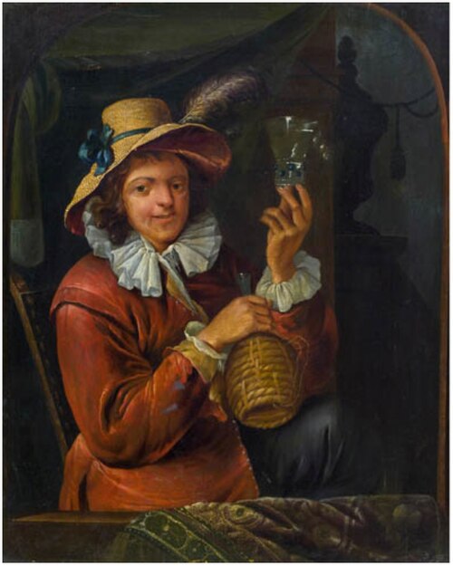 Man with wine glass and basket bottle, 1750, François Xaver Henri Verbeeck