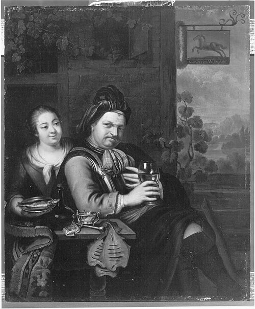 Drinking soldier with a hostess, 1742, Johan Baptist Govaerts