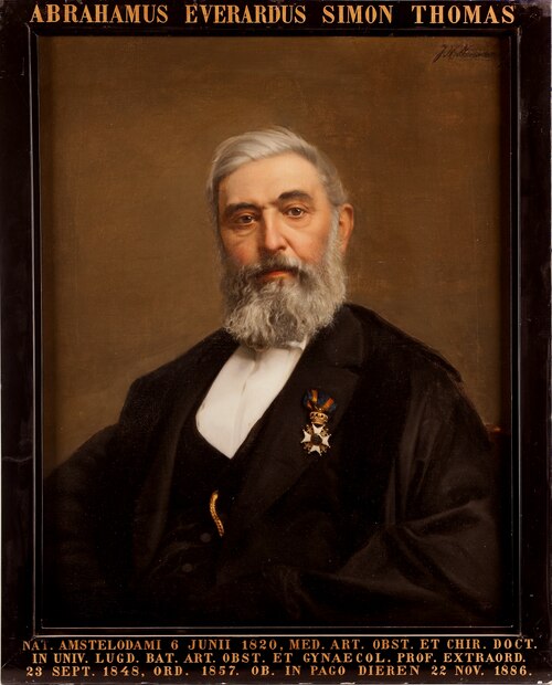 Portret van Abraham Everard Simon Thomas, hoogleraar Verloskunde en Vrouwenziekten te Leiden, 1883, Johan Heinrich Neuman