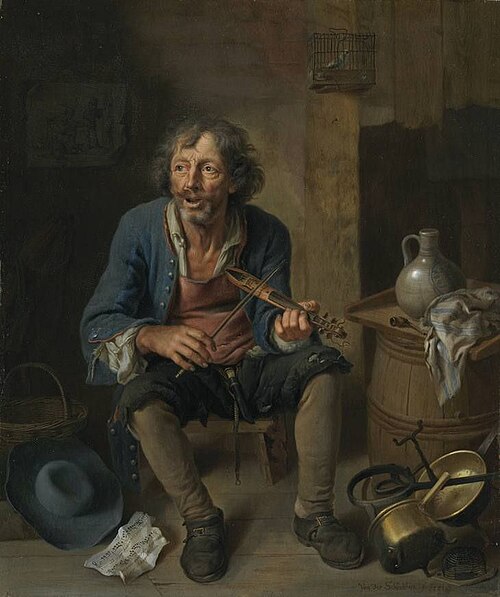 Beggar playing the pochette, 1731, Johann Philipp von der Schlichten