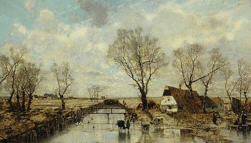 Dutch Landscape with Trees and Cottages by the Water, , Karl Heffner