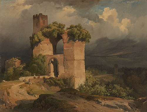 View of a Roman Aqueduct, near Tivoli, 1827, Louis-Jules-Frédéric Villeneuve