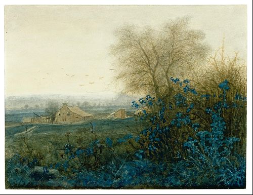 Landscape with a Farmhouse and a Peasant Wheeling a Barrow, 1865, Léon Bonvin