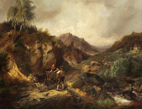 Rocky hilly landscape with figures, , Meno Mühlig