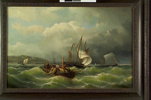 Vissersschip in nood in het Kanaal, 1863, Nicolaas Riegen