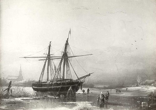 Landscape with frozen canal, 1865, Nicolaas Riegen