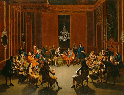 Frederick I's Tobacco College in the Berlin Castle's Cloth of Gold Chamber, 1710, Paul Carl Leygebe